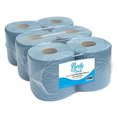 Image of Blake &amp; White Purely Smile Centrefeed Rolls 2Ply 300 Sheet Blue Pack of 6