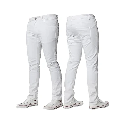 Image of BRAND KRUZE Mens Stretch Slim Fit Chino Trousers Casual Work Jeans Pants KZ104 White 38W / 32L