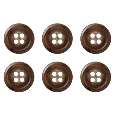 Image of Pack of 6 Brown 15mm Round Sew On Buttons Trousers Jackets Suits Skirts Flat 4 Holes