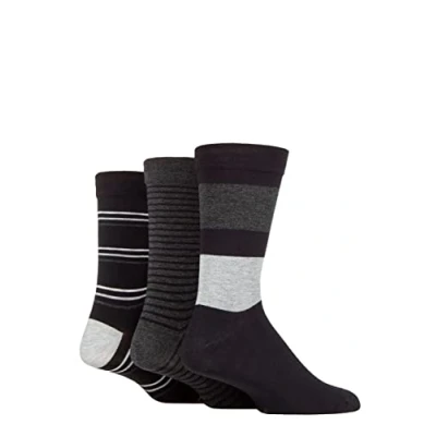 Image of SockShop Men&#039;s Comfort Cuff Socks Striped and Plain Soft Breathable &amp; Cooling Bamboo Material Multipack of 3 Pairs Monochrome 7 11