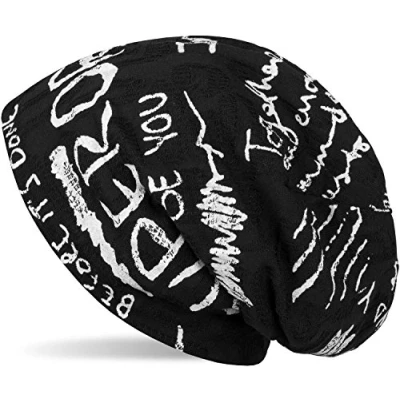 Image of styleBREAKER Beanie Hat with Lettered Pattern and Destroyed Vintage Design, Slouch Longbeanie, Unisex 04024074, Colour:Black