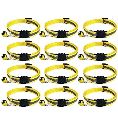 Image of Tafeiya 12x Reflective Design Adjustable Cat Collars More Safety Quick Release Buckle with Bell (Yellow)
