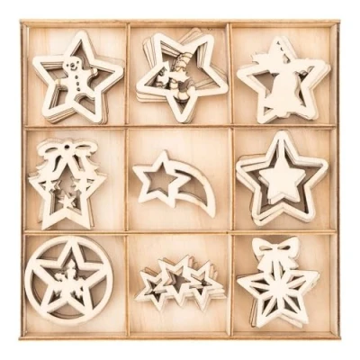 Image of Ideen mit Herz Wooden Scatter Decoration Motifs Stars Christmas Winter Table Includes Box 9 Different Designs, 7 Pieces Each 63