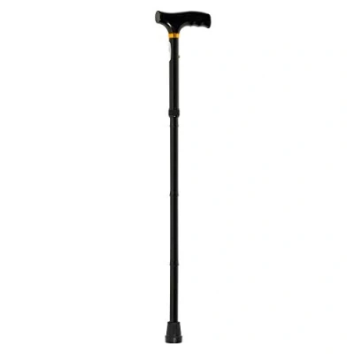 Image of HOMECRAFT Folding Coloured Walking Stick with Wooden Handle, Lightweight Adjustable Cane for Balance, Mobility Aid, Black, 73 x 82cm