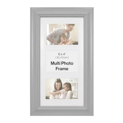 Image of Traditional Grey 6x4 Multi Aperture Photo Picture Frame, Holds 3 Photos or Pictures, Wall Mounted Landscape Portrait.