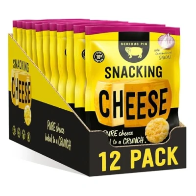 Image of SERIOUS PIG Crunchy Snacking Cheese Snacks, Keto Friendly, High Protein, Low Carb, Gluten Free, Vegetarian, Pub Made from 100% Real Italian (Caramelised Onion) (12 x 24g)