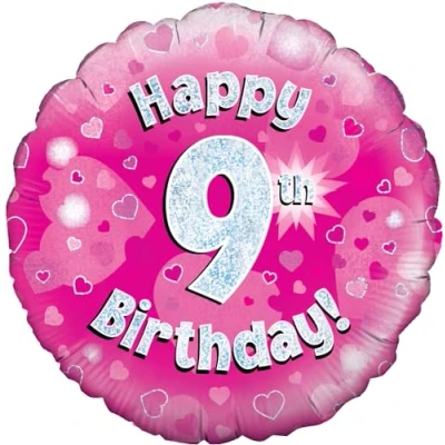 Image of Oaktree UK 18&quot; Happy 9th Birthday Pink Holographic