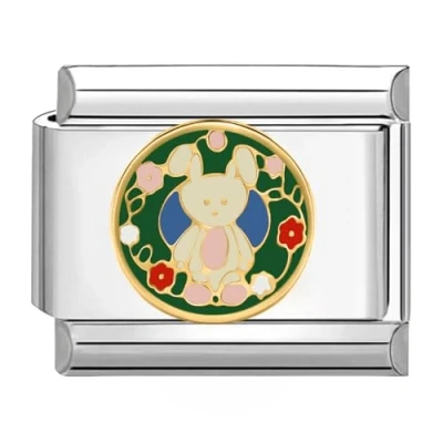 Image of Quiges 9mm Italian Style Charm Link Module Stainless Steel Cute Rabbit with Flowers for Bracelets