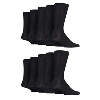 Image of SockShop Mens Plain, Striped and Patterned Bamboo Socks Pack of 10 Black Plain 7 11