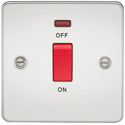 Image of KnightsBridge Flat Plate 45A 1G DP switch with neon polished chrome