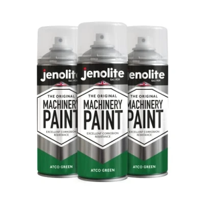 Image of JENOLITE Machinery &amp; Lawnmower Paint ATCO GREEN Multi Surface Aerosol Corrosion Resistant For Long Lasting Finish 3 x 400ml