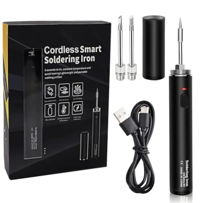 Image of Treedix Cordless Soldering Iron Kit, USB Rechargeable Solder with Three Tips, Fast Heating, Temperature Adjustable, Safe Battery Powered Kit for Beginners and Professionals