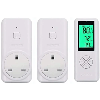 Image of Wireless Temperature Controller, Remote Control Detect Temp, Digital Plug in Thermostat Outlet Built Temp Sensor, Heating &amp; Cooling for A/C, Fans, Heaters (1 Controller with 2 Receiver)