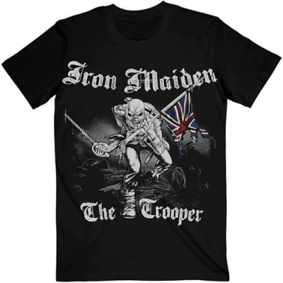 Image of Iron Maiden Men&#039;s Sketched Trooper Regular Fit Round Collar Short Sleeve T Shirt, Black, X Large