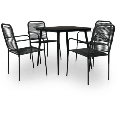 Image of vidaXL 5 Piece Outdoor Dining Set Cotton Rope and Steel Black
