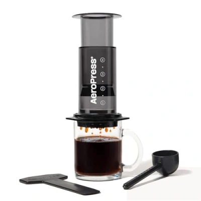 Image of AeroPress Clear Coffee Press 3 In 1 Brew Method Combines French Press, Pourover, Espresso, Full Bodied Without Grit or Bitterness, Small Portable Maker for Camping &amp; Travel, Black