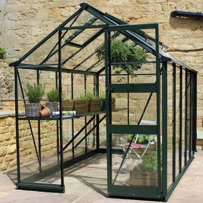 Image of 6&#039; x 10&#039; Halls Cotswold Burford Small Greenhouse in Green with Toughened Glass (1.94m 3.17m)