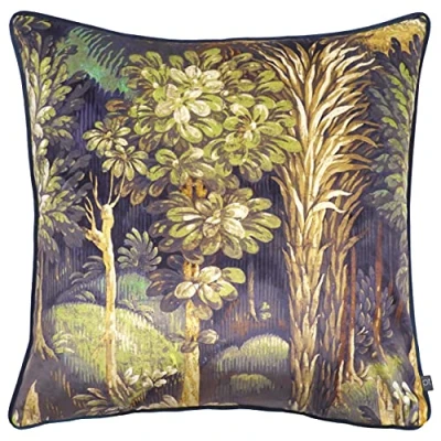 Image of Prestigious Textiles Forbidden Forest Tropical Piped Velvet Feather Filled Cushion Black One Size