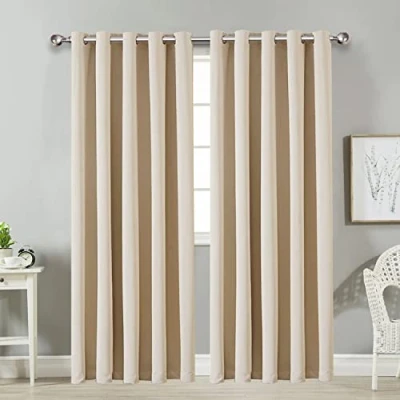 Image of AMEHA Blackout Curtains for Bedroom Cream Eyelet Living Room Window Treatments Soft Thermal Curtain &amp; Drapes 66 x 54 Drop Inch, 2 Panels with Tiebacks