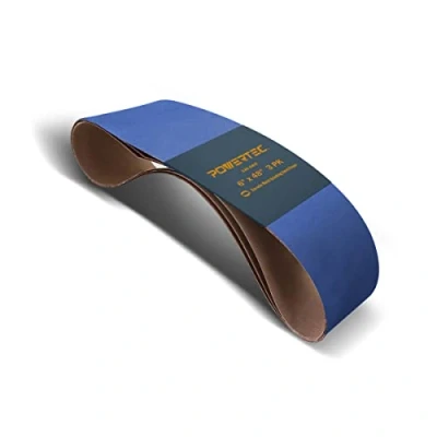 Image of POWERTEC 6 x 48 Inch Zirconia Sanding Belts, 120 Grit Belt Sander for Bench Sander, and Disc Woodworking, Metal Grinding, 3PK (464812Z 3)