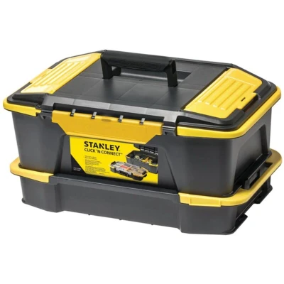 Image of Stanley STST1 71962 &quot;Click+Connect&quot; Tool Box with Organizer, Black/Yellow