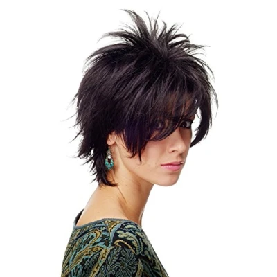 Image of Wig ME UP BLUE144 2 Lady Quality short naughy spiky 80s style teased Wave Punk medium black