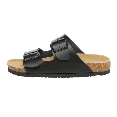 Image of EVERAU MEN Duck Leather Twin Buckle Sandals, Black Leather, UK WOMEN 11/UK 11