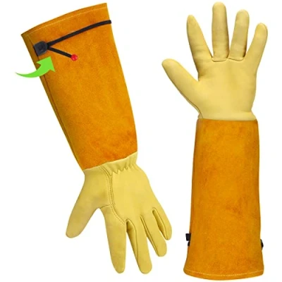 Image of Gardening Gloves Gifts for Women/ Men Heavy Duty Thorn Proof, Rose Pruning Tools Mens Ladies Long Leather Gauntlet