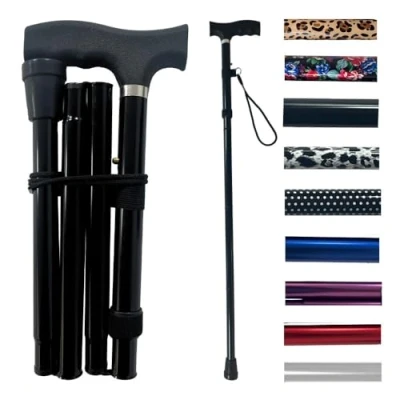 Image of Life Healthcare Walking Stick for Women, Elderly Or Disabled, Folding Adjustable Height, Right Left Handed, Non Slip Rubber Tip, Wrist Strap, Lightweight, Black