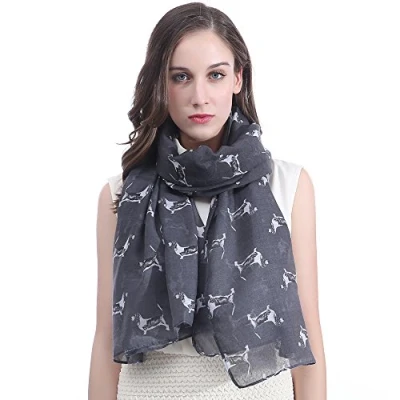 Image of Lina &amp; Lily Basset Hounds Dogs Print Large Scarf Lightweight (Dark Grey)(Size: 180cm x 90cm)