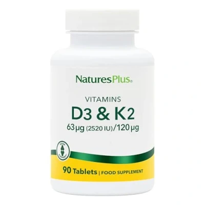 Image of NaturesPlus Vitamin D3 2500IU with K2 120mg High Strength D and Supplement, Bone Immune Support One a Day, Gluten Free, Vegetarian 90 Tablets