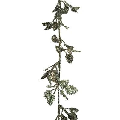 Image of BWG Christmas Glitter Encrusted Garland 1.8m Decoration Green Rose Leaf Design
