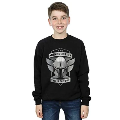 Image of Star Wars Boys The Mandalorian This is Way Mando Sweatshirt Black 12 13 Years