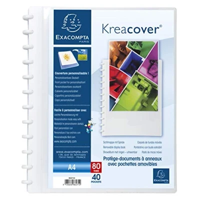Image of Exacompta Ref 86471E Kreacover Collection Opaque Spiral Bound PP Display Books 245 x 310mm in Size, Suitable for A4 Sized Documents, 40 Pockets, 80 Viewing Pages White