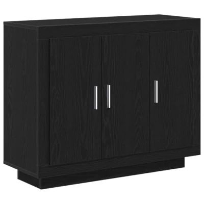 Image of vidaXL Sideboard Buffet Black Oak Engineered Wood Rectangular 3 Door Storage for Dining/Living Room