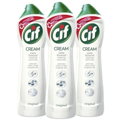 Image of Cif Original Cream Multipurpose Surface Cleaner enriched with a fresh, ocean scent made 100% natural cleaning particles for gentle and reliable cleaning, Multi Buy 3 Pack