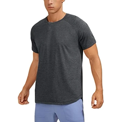 Image of CRZ YOGA Men&#039;s Lightweight Short Sleeve T Shirt Quick Dry Workout Running Athletic Tee Tops Carbon Heather S