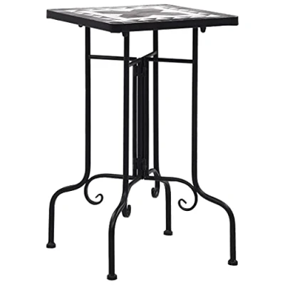 Image of vidaXL Black and White Mosaic Side Table Ceramic Top with Iron Frame for Outdoor Garden, Balcony Terrace Use