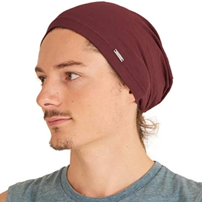 Image of Mens Light Weight Summer Beanie Womens Slouchy Hat Stretchy Slouch Knit Cap 100% Cotton Chemo Burgundy
