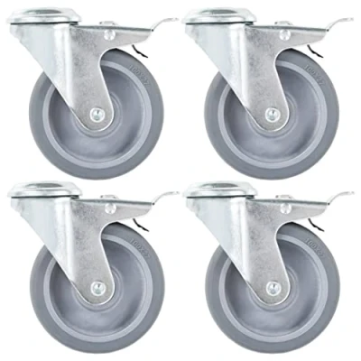 Image of vidaXL 4x Bolt Hole Swivel Casters with Double Brakes 60kg Loading Capacity Rubber Furniture Drawer Box Bed Cart Trolley Wheel 100mm
