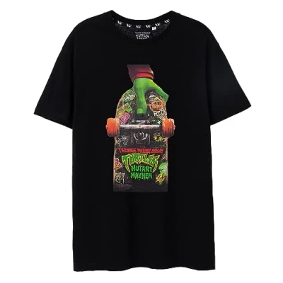 Image of Teenage Mutant Ninja Turtles Mens T Shirt Short Sleeved Mayhem Skateboard Graphic Tee for Adults Black Sleeve Fashion Crewneck Top TMNT Movie Merchandise Gift Him