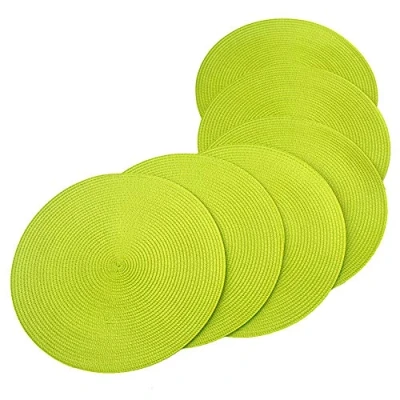Image of SCF2017 Round Woven Plastic Placemats 38cm Stylish and Practical Dining Table Mats,Set of 6,Green