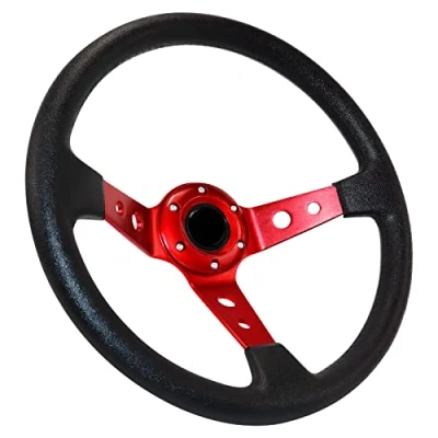 Image of Acclcors Universal Racing Steering Wheel, Drifting Gaming 13.6 Inches, 6 Screws Grip, Vinyl, Leather, Deep Dish with Horn Button for Racing, Rally, Motorsports, Driving