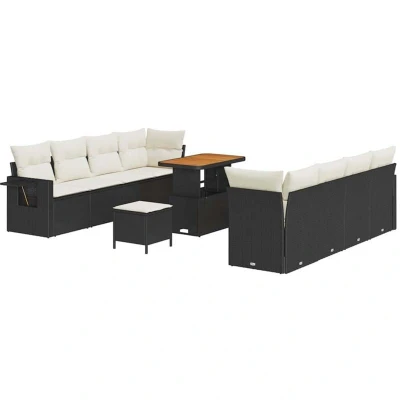 Image of vidaXL 11 Piece Garden Sofa Set with Cushions Black Poly Rattan Acacia