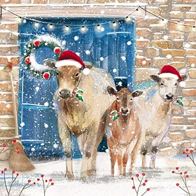 Image of The Great British Card Almanac Gallery Box of 16 Artistic Christmas Cards Farmyard Animals Cards, 4 Each Stunning Designs, Multi, 170 x 50mm