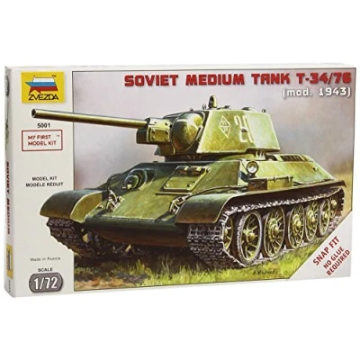 Image of Zvezda 500785001 World War II Russian Tank Snap Fit Model Kit T34/76, Scale 1:72