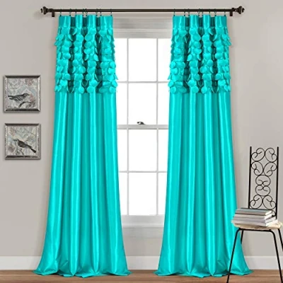 Image of Lush Decor Window Curtains Panel Set for Living, Dining Room, Bedroom (Pair), Polyester, Turquoise, 84 inches