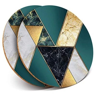 Image of Destination Vinyl ltd 2 x MDF Glossy Top Coasters Round Abstract Art Deco Marble Effect 21082