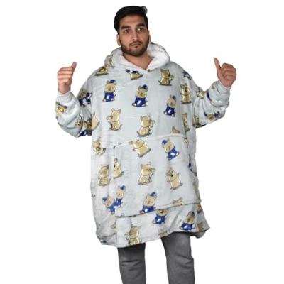 Image of True Face Blanket Hoodie Unisex Oversized Ladies Sherpa Fleece Ultra Plush Hooded Sweatshirt Rat Grey One Size