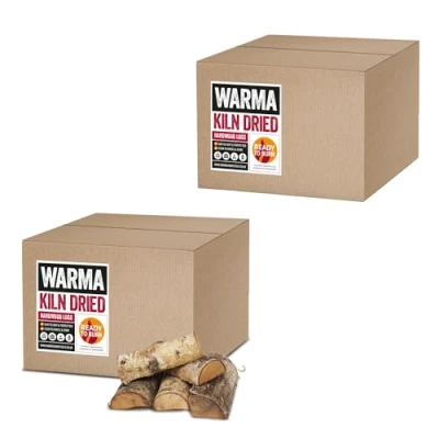 Image of 2 x Warma 23L Log Box Silver Birch Hardwood Kiln Dried Firewood Logs Wood Burners Stoves Open Fire Pits Camp Fires &amp; Chimeneas Hand Packed Recycled Packaging Under 20% Moisture